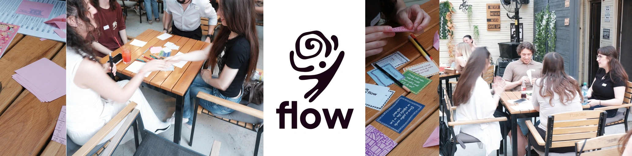 Collage of people connecting at Flow social events